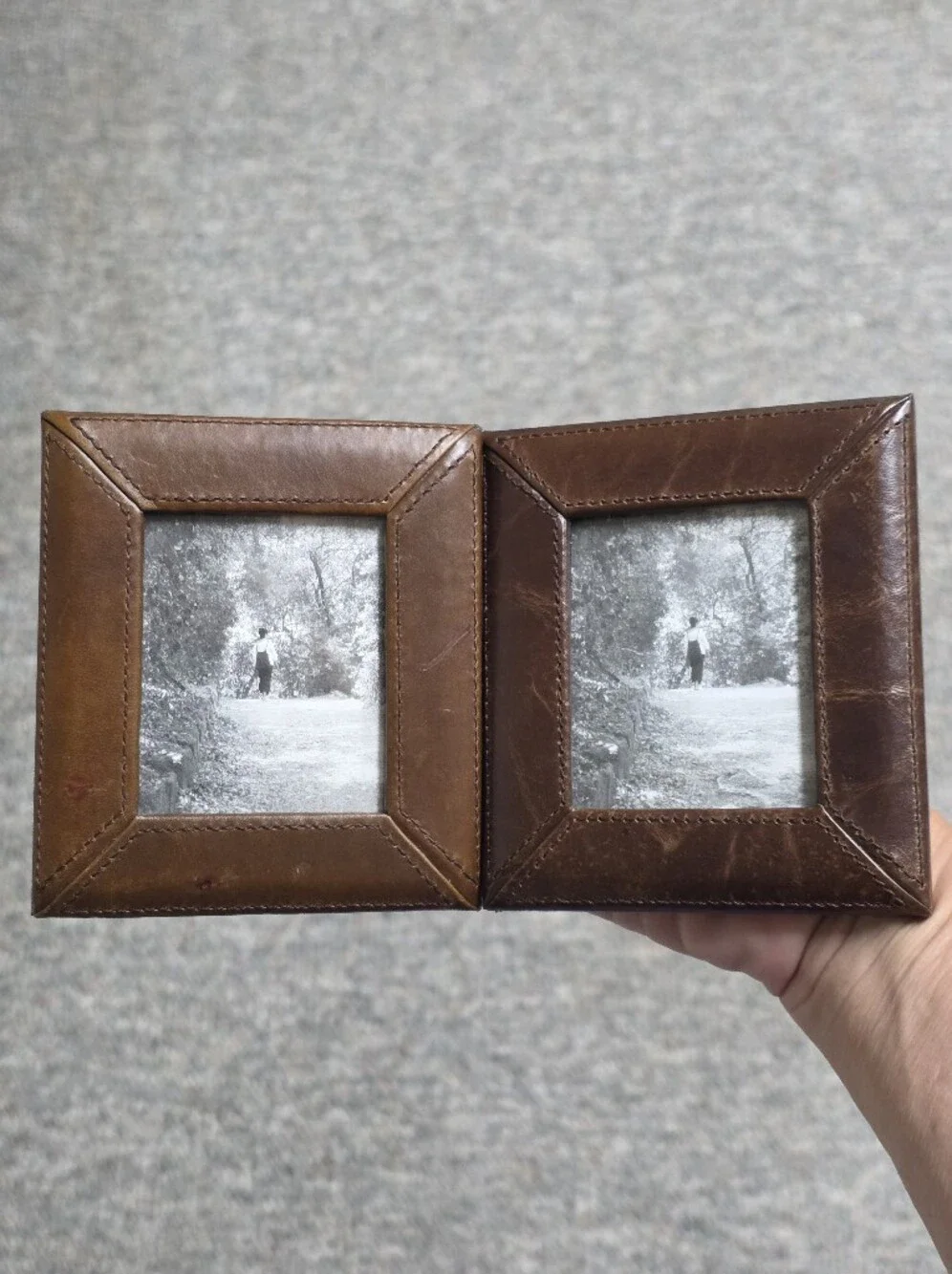 Williams Sonoma Pair of Sussex Leather Photo Frames